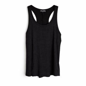 David Lerner Ribbed Racerback Tank Top Black Ruched Back Women's Small